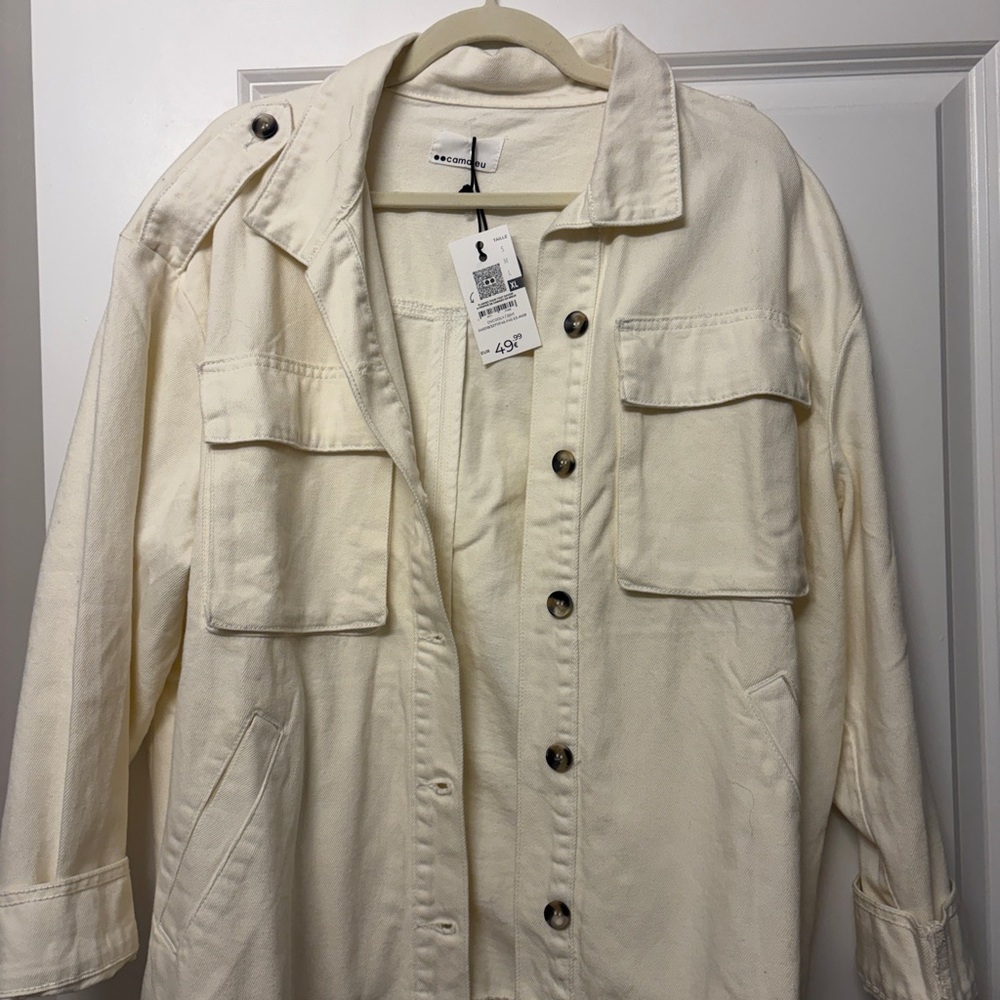 Cream Denim Button-Up Jacket